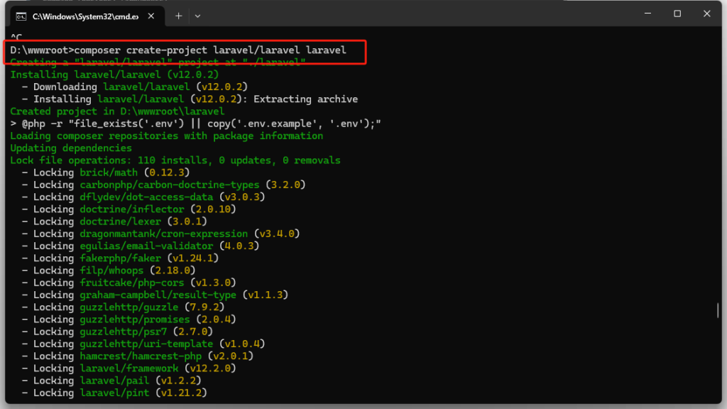 laravel 12基础-入门和安装插图1 laravel 安装命令